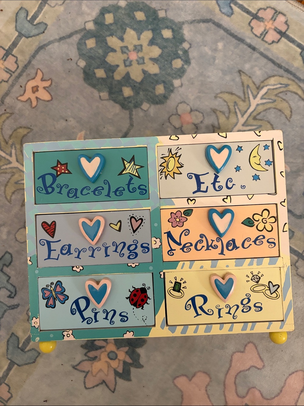 Children's Multi-Compartment Jewelry Organizer - Blue and Pink Hearts